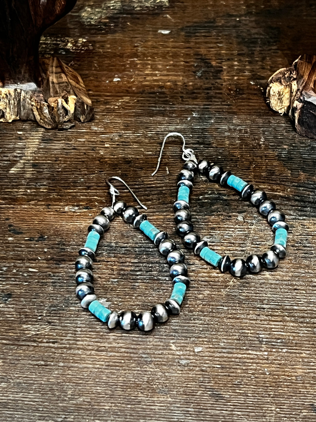 Turquoise Heishi & 5mm Navajo Pearl & Saucer Earrings