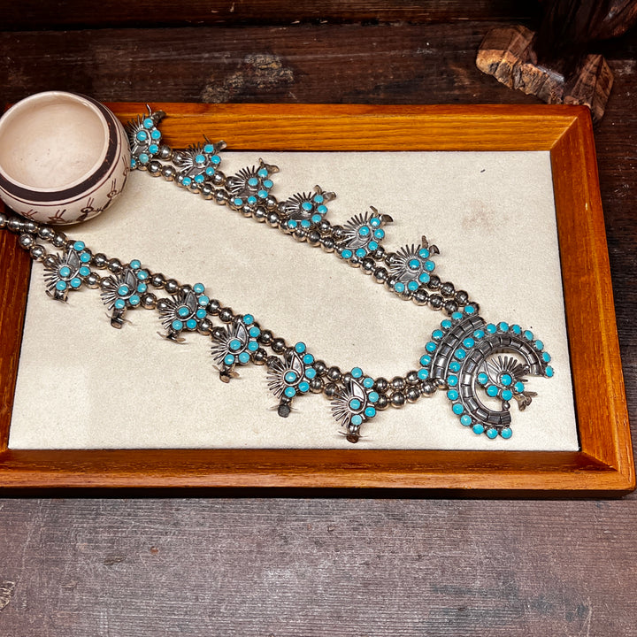 Vintage Snake Eye Squash Blossom Necklace