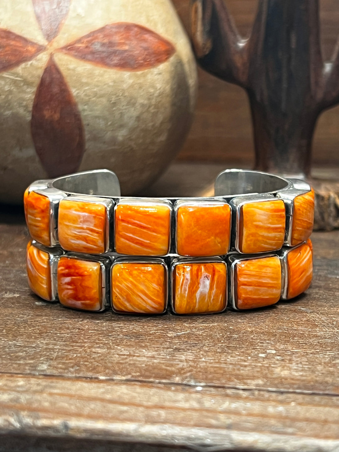 Orange Spiny Medium Square Stacker Cuff (Medium)