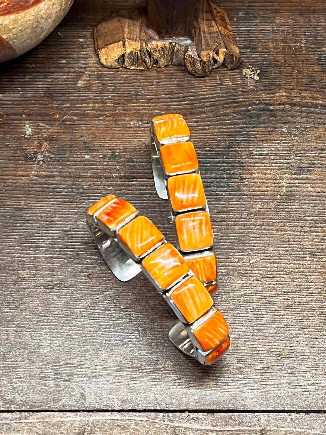 Orange Spiny Medium Square Stacker Cuff (Small)