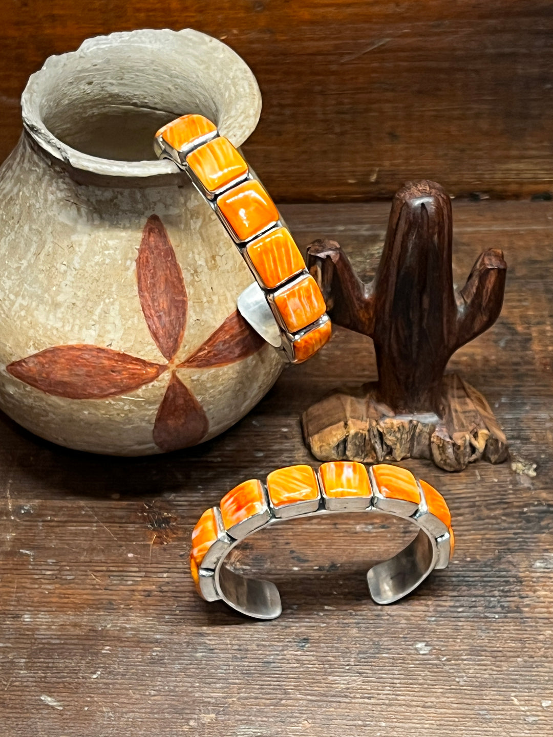 Orange Spiny Medium Square Stacker Cuff (Medium)