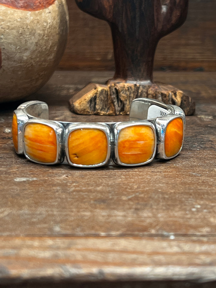 Orange Spiny Large Square Stacker Cuff (Medium)