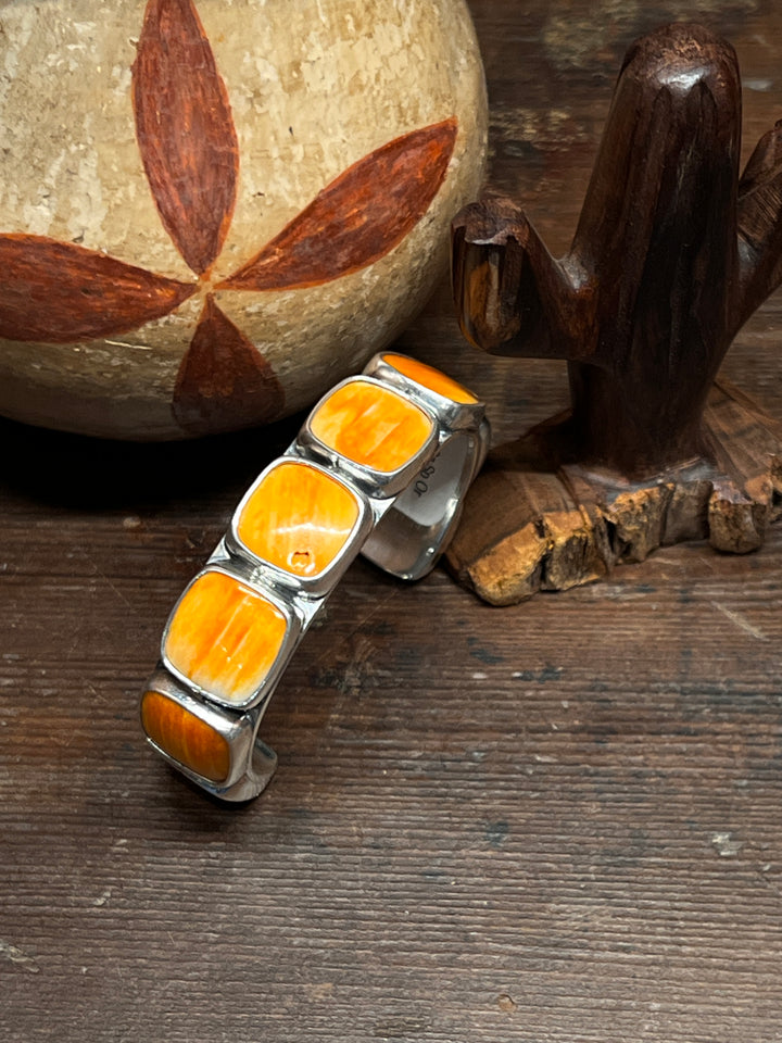 Orange Spiny Large Square Stacker Cuff (Medium)