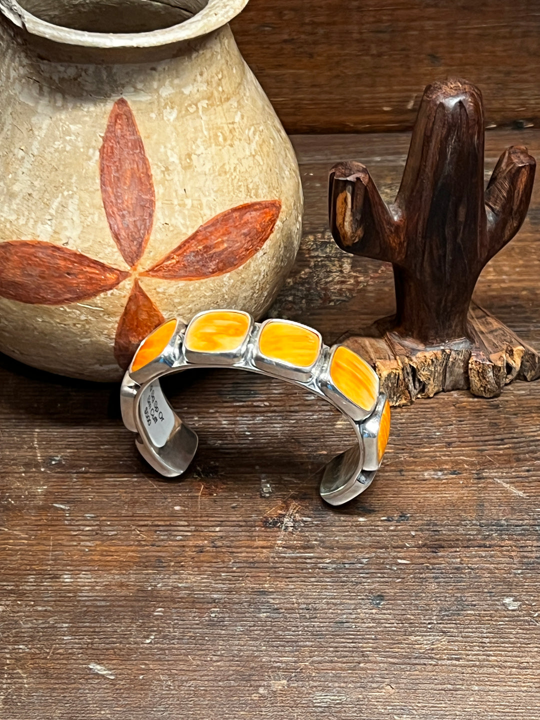 Orange Spiny Large Square Stacker Cuff (Medium)