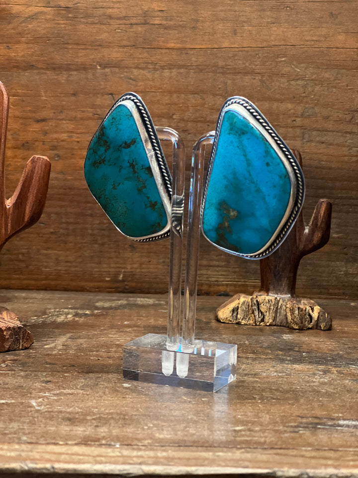 Blue Gem Slab Turquoise Large Earrings