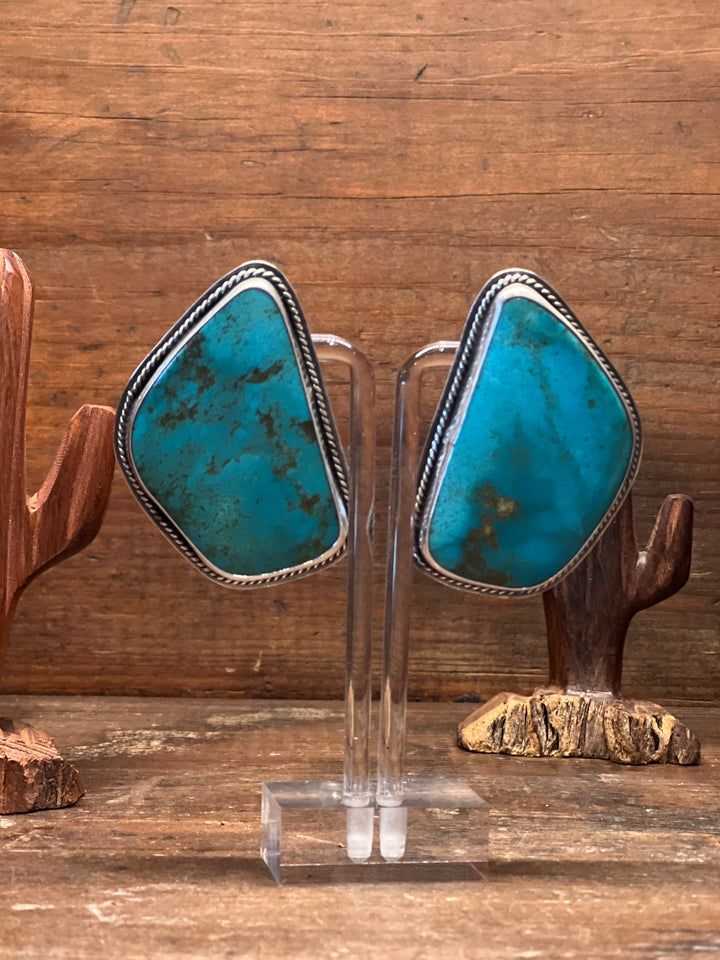 Blue Gem Slab Turquoise Large Earrings