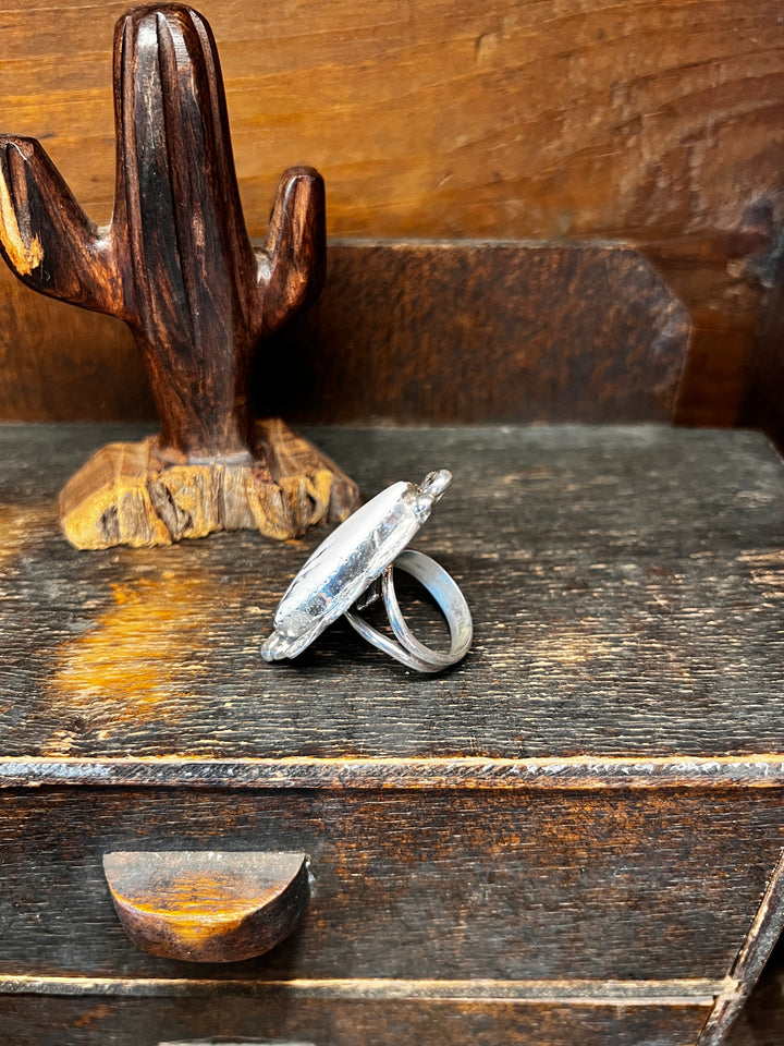 White Buffalo Stamped Adjustable Ring