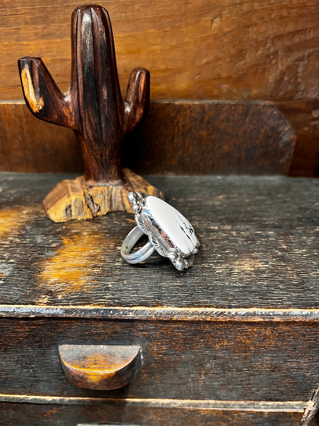 White Buffalo Stamped Adjustable Ring