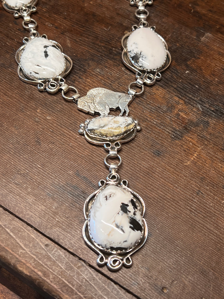 7 Stone White Buffalo Lariat Necklace