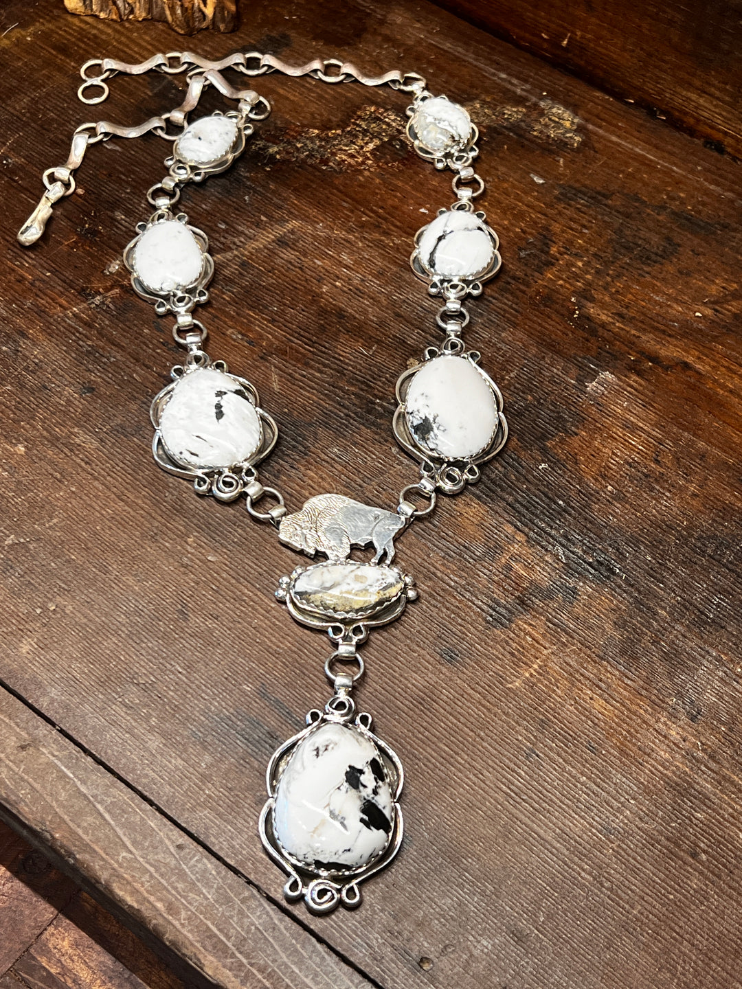 7 Stone White Buffalo Lariat Necklace