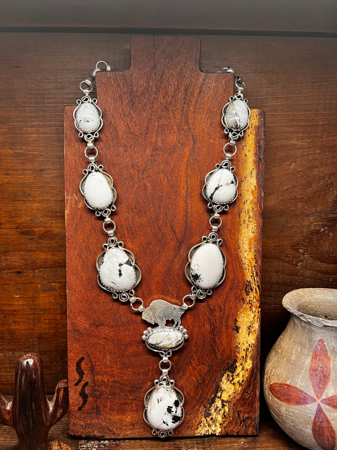 7 Stone White Buffalo Lariat Necklace