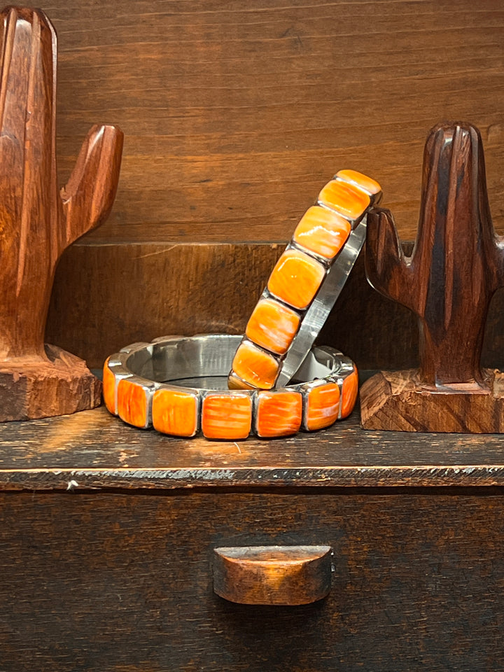 Orange Spiny Large Square Bangle (Small)