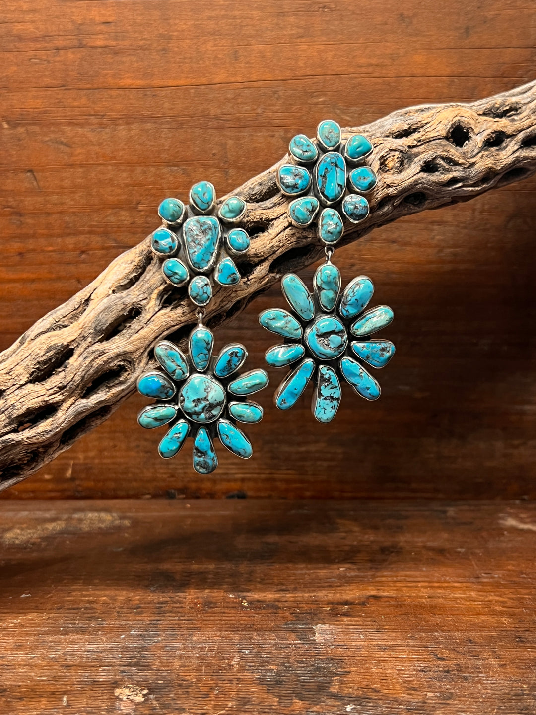 Double Cluster Kingman Turquoise Earrings