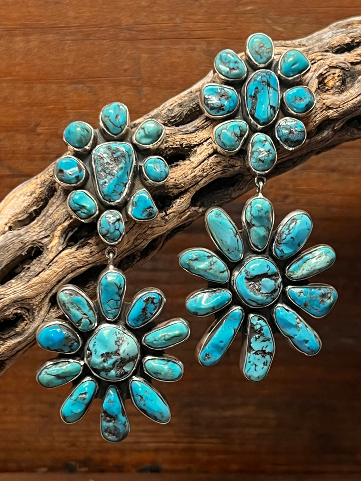 Double Cluster Kingman Turquoise Earrings