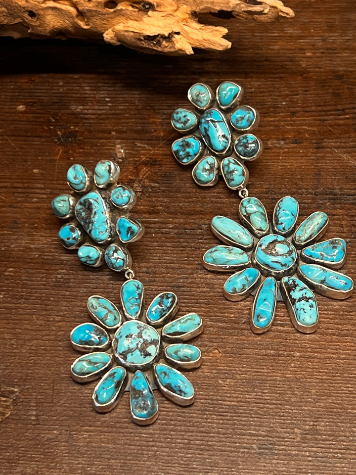 Double Cluster Kingman Turquoise Earrings