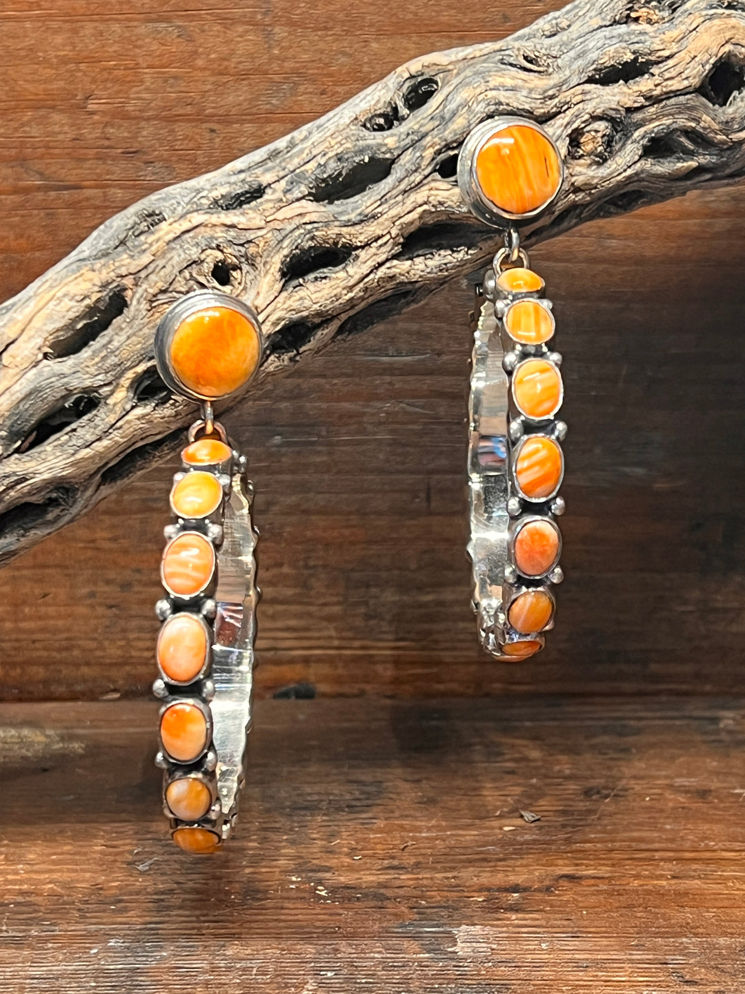 Orange Spiny Hoop Earrings