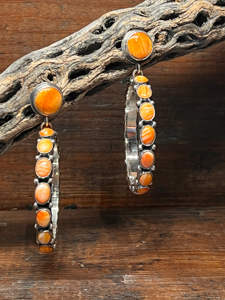 Orange Spiny Hoop Earrings