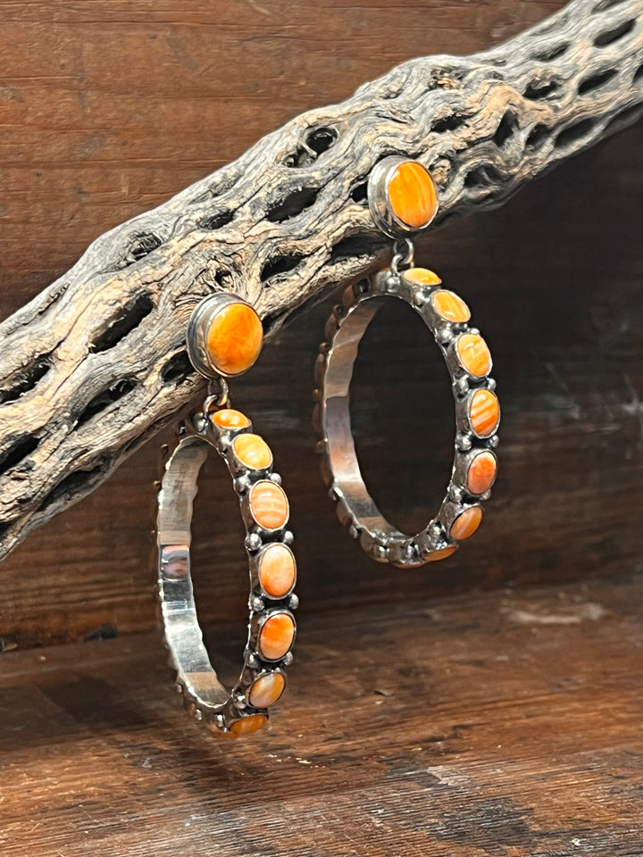 Orange Spiny Hoop Earrings