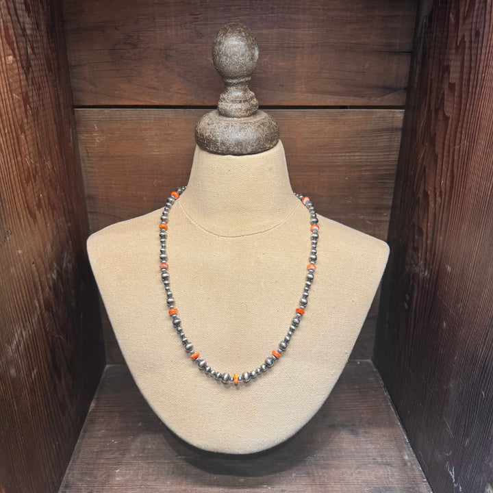 Navajo Pearl & Orange Spiny Necklace