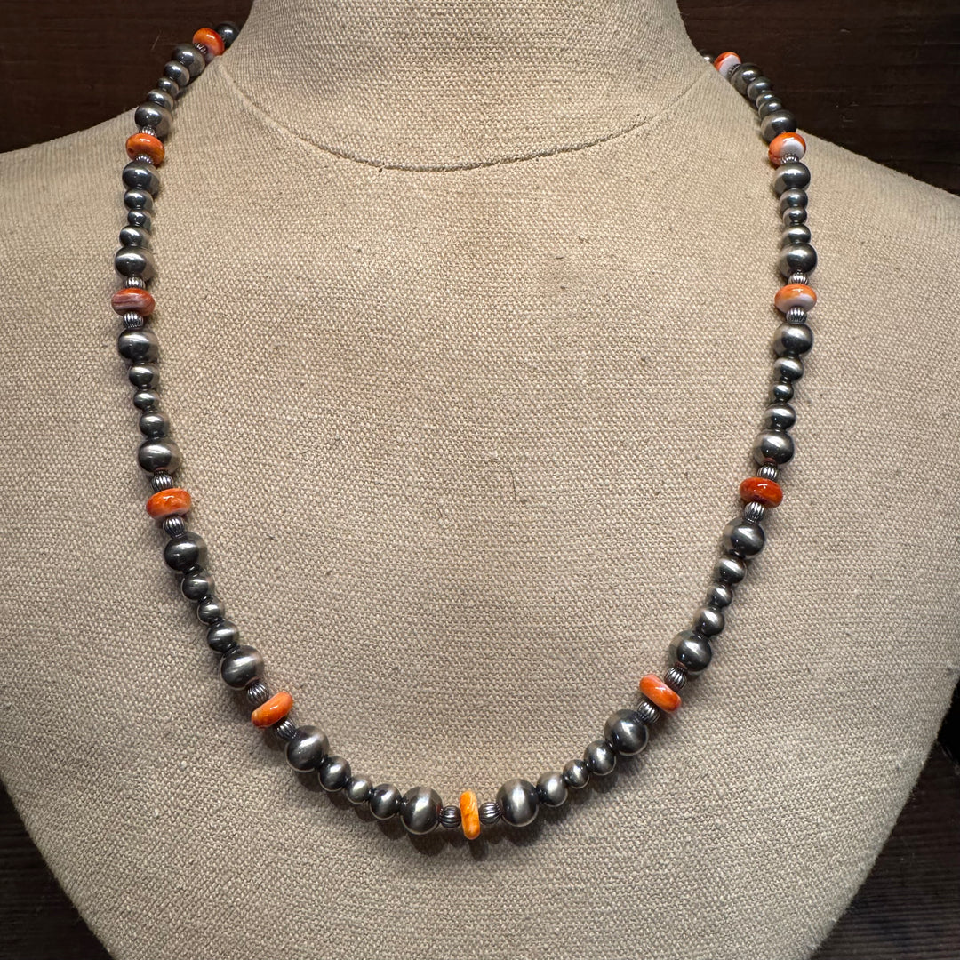 Navajo Pearl & Orange Spiny Necklace