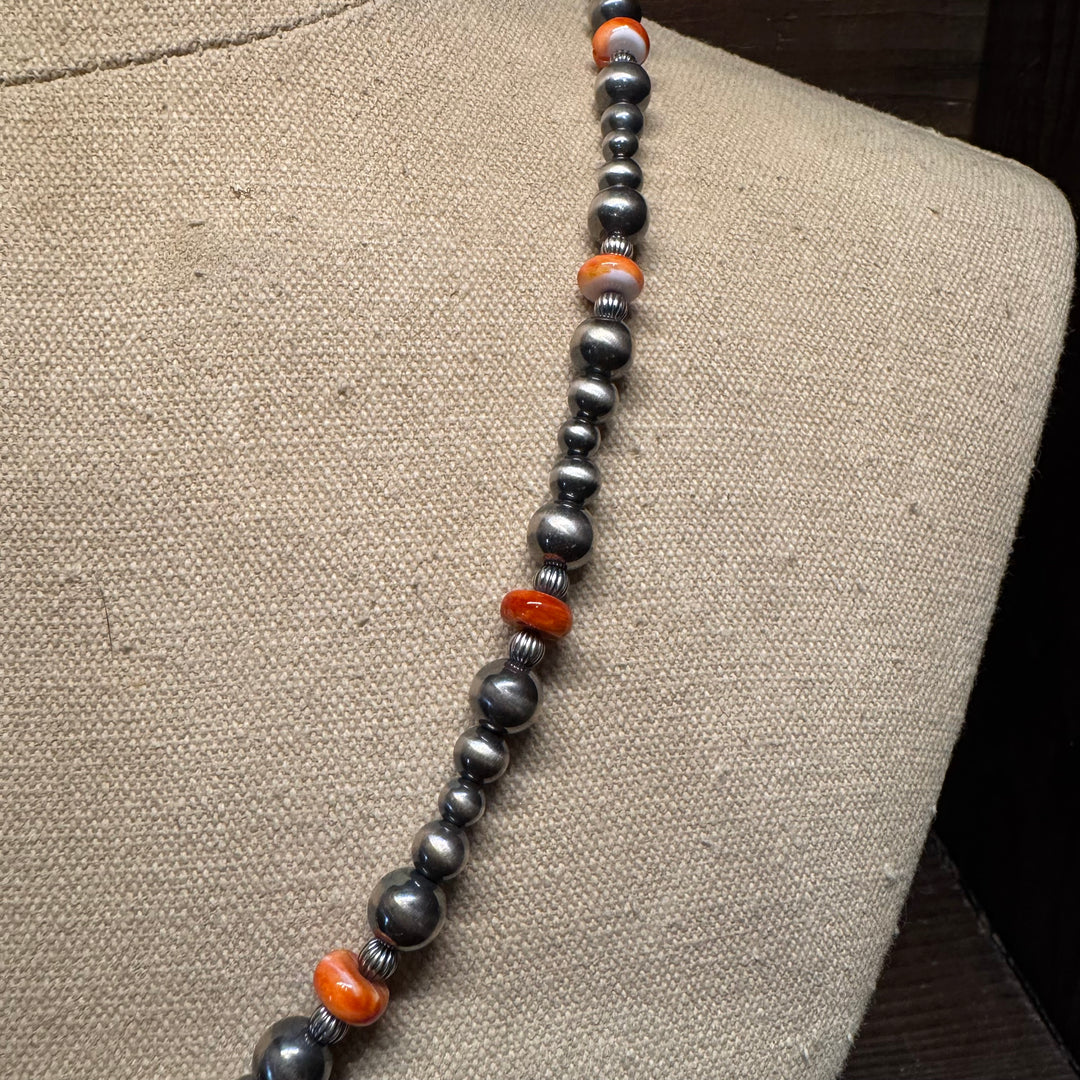 Navajo Pearl & Orange Spiny Necklace