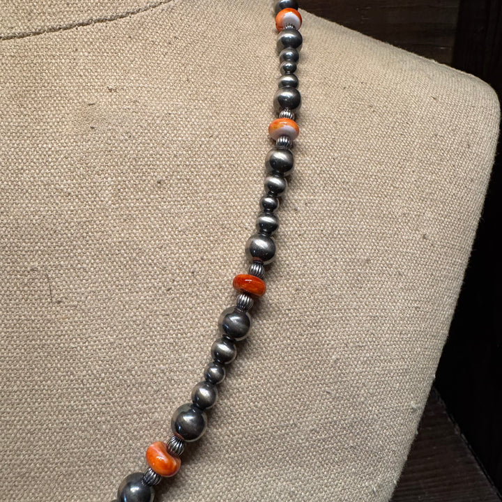 Navajo Pearl & Orange Spiny Necklace