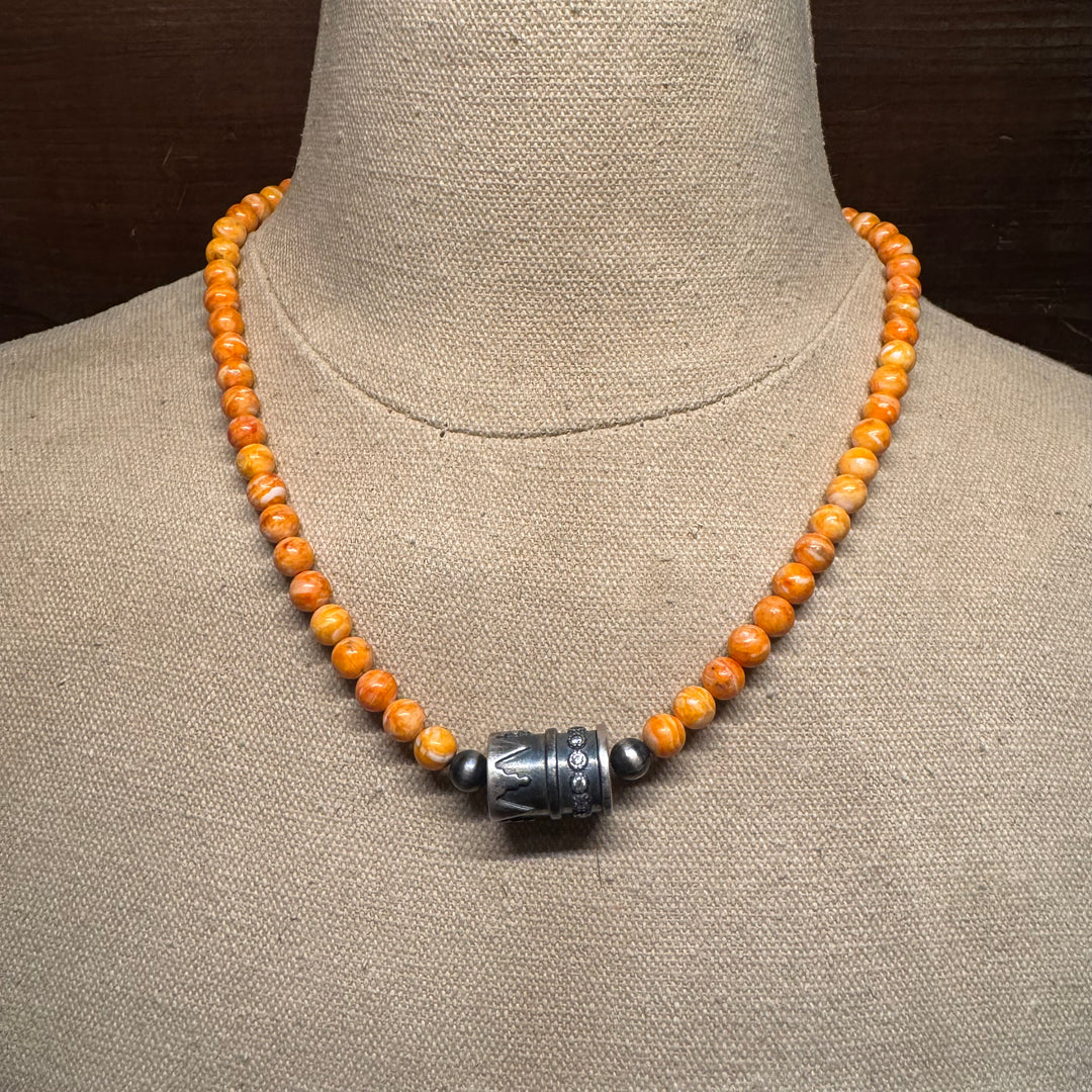 Orange Spiney Beaded Necklace with Bar Pendant 18"