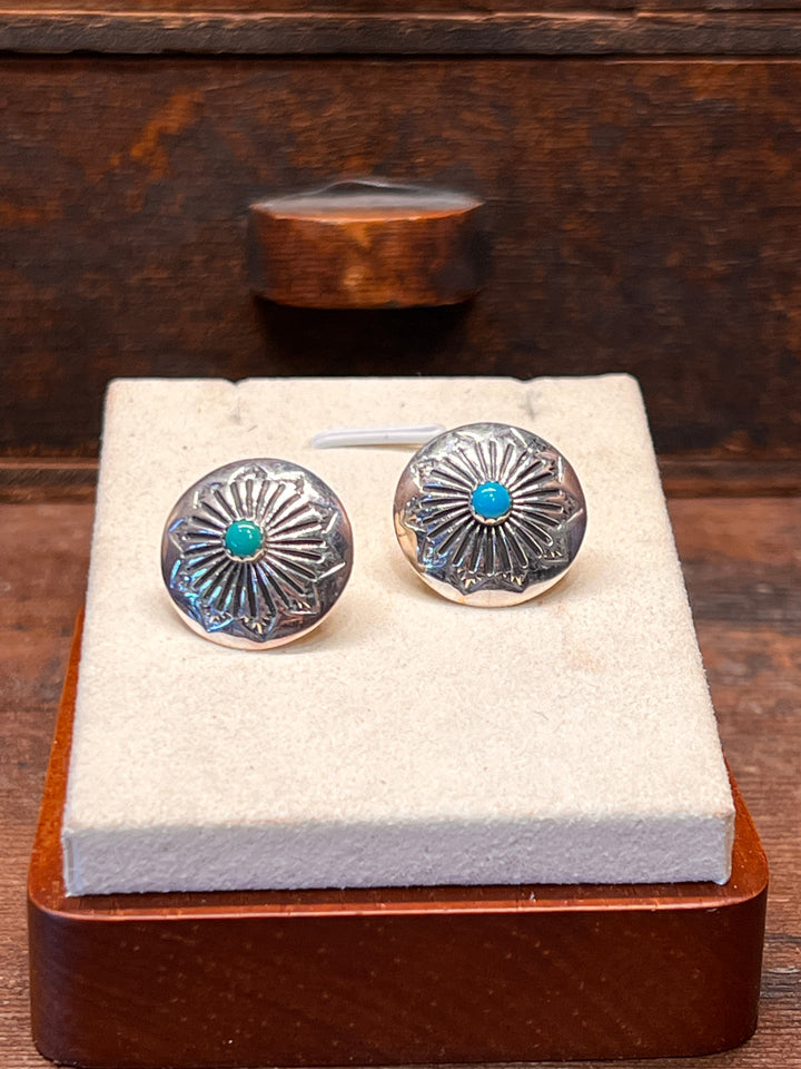 Turquoise Stamped Button Studs