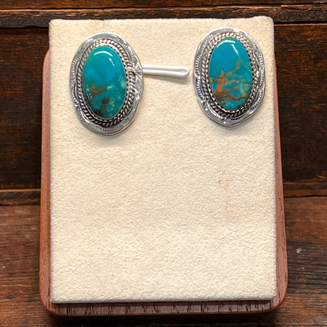 Turquoise Stamped Rope Earrings