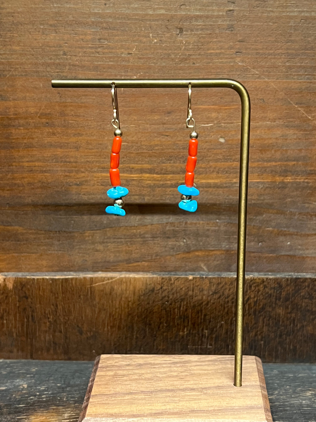 Mediterranean Coral and Turquoise with 14K Yellow Gold Beads Earrings