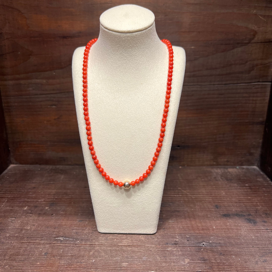 High Grade Mediterranean Coral 14K Gold Bead Necklace