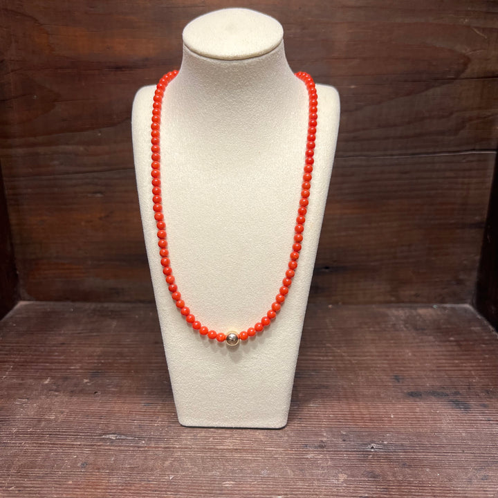 High Grade Mediterranean Coral 14K Gold Bead Necklace