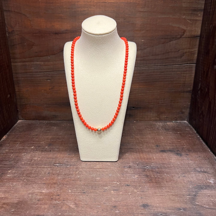 High Grade Mediterranean Coral 14K Gold Bead Necklace