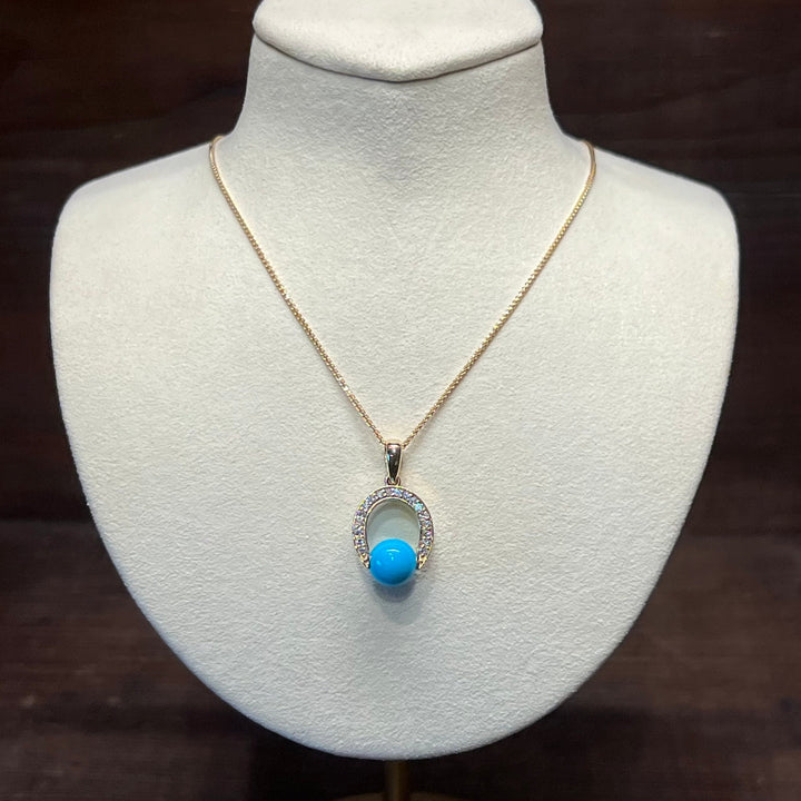 14K Gold Sleeping Beauty Horseshoe with Diamond Pendant