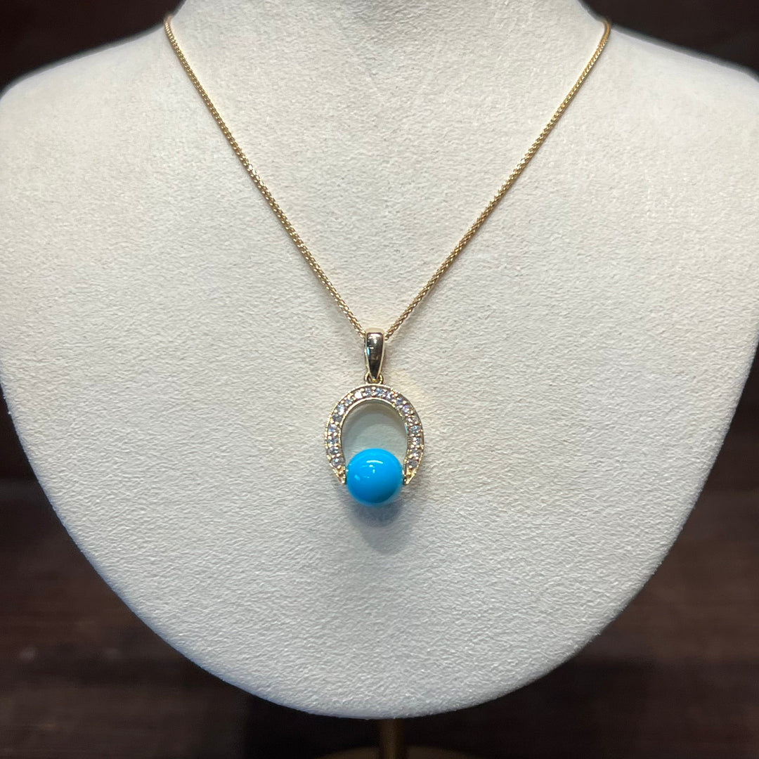 14K Gold Sleeping Beauty Horseshoe with Diamond Pendant