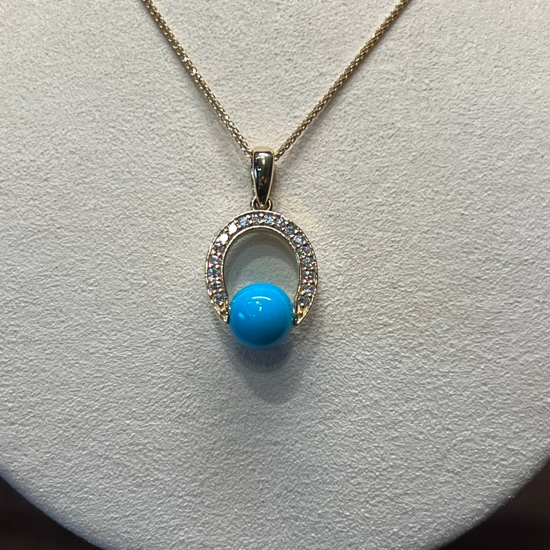 14K Gold Sleeping Beauty Horseshoe with Diamond Pendant