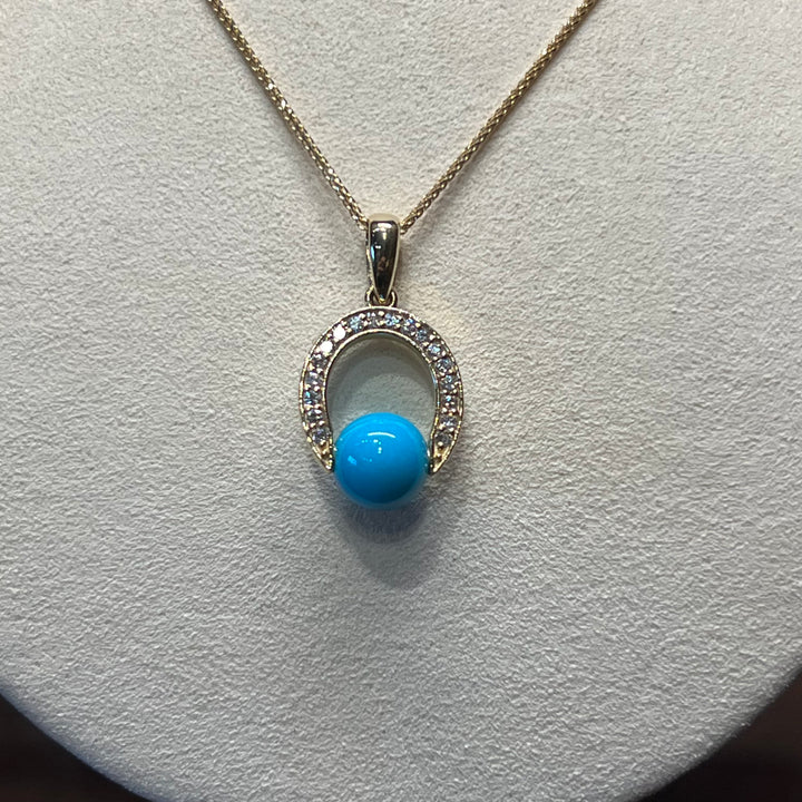 14K Gold Sleeping Beauty Horseshoe with Diamond Pendant