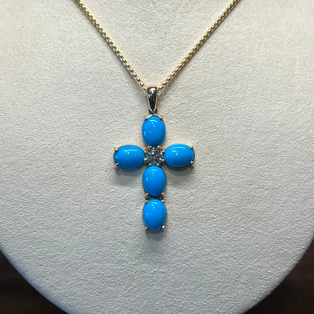 14K Gold Sleeping Beauty Cross with Diamond Pendant