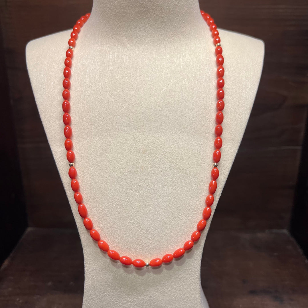 Mediterranean Coral 14K Yellow Gold Bead Necklace