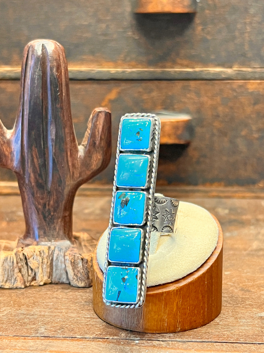 Square Cut Kingman Turquoise Ring