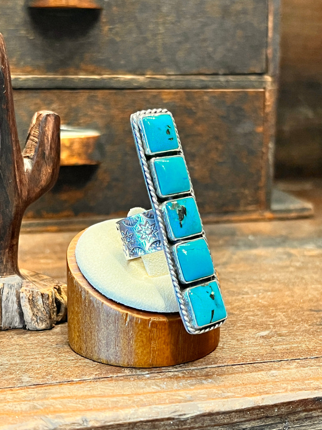 Square Cut Kingman Turquoise Ring