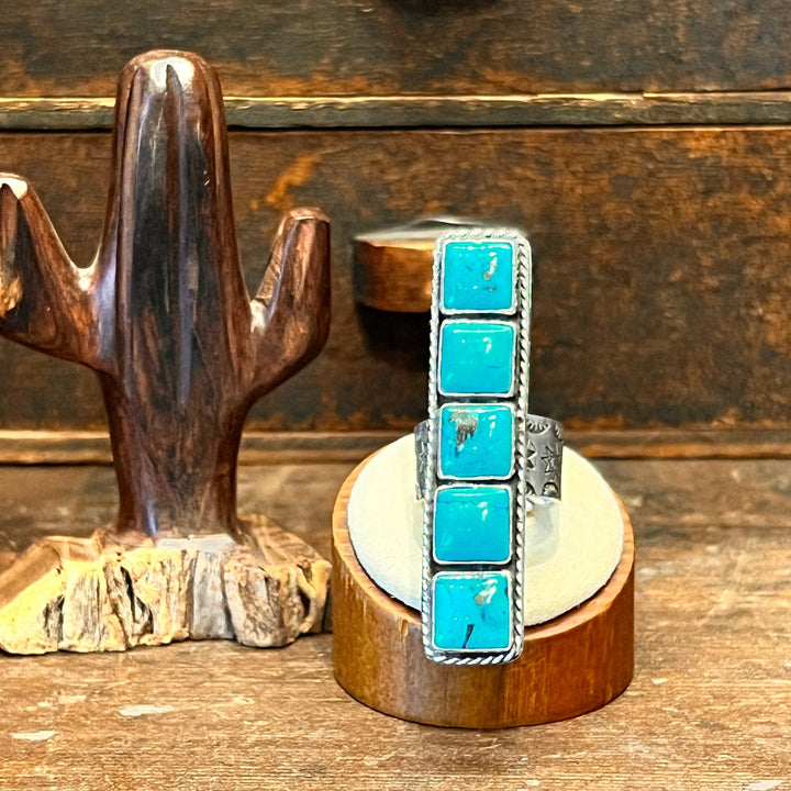 Square Cut Kingman Turquoise Ring