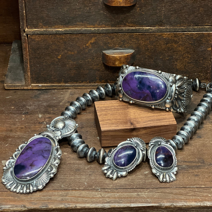 Sugilite Cuff, Earring & Pendant Set