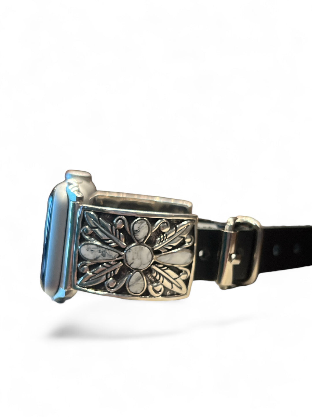 White Buffalo Cross & Feather Leather Watch Band