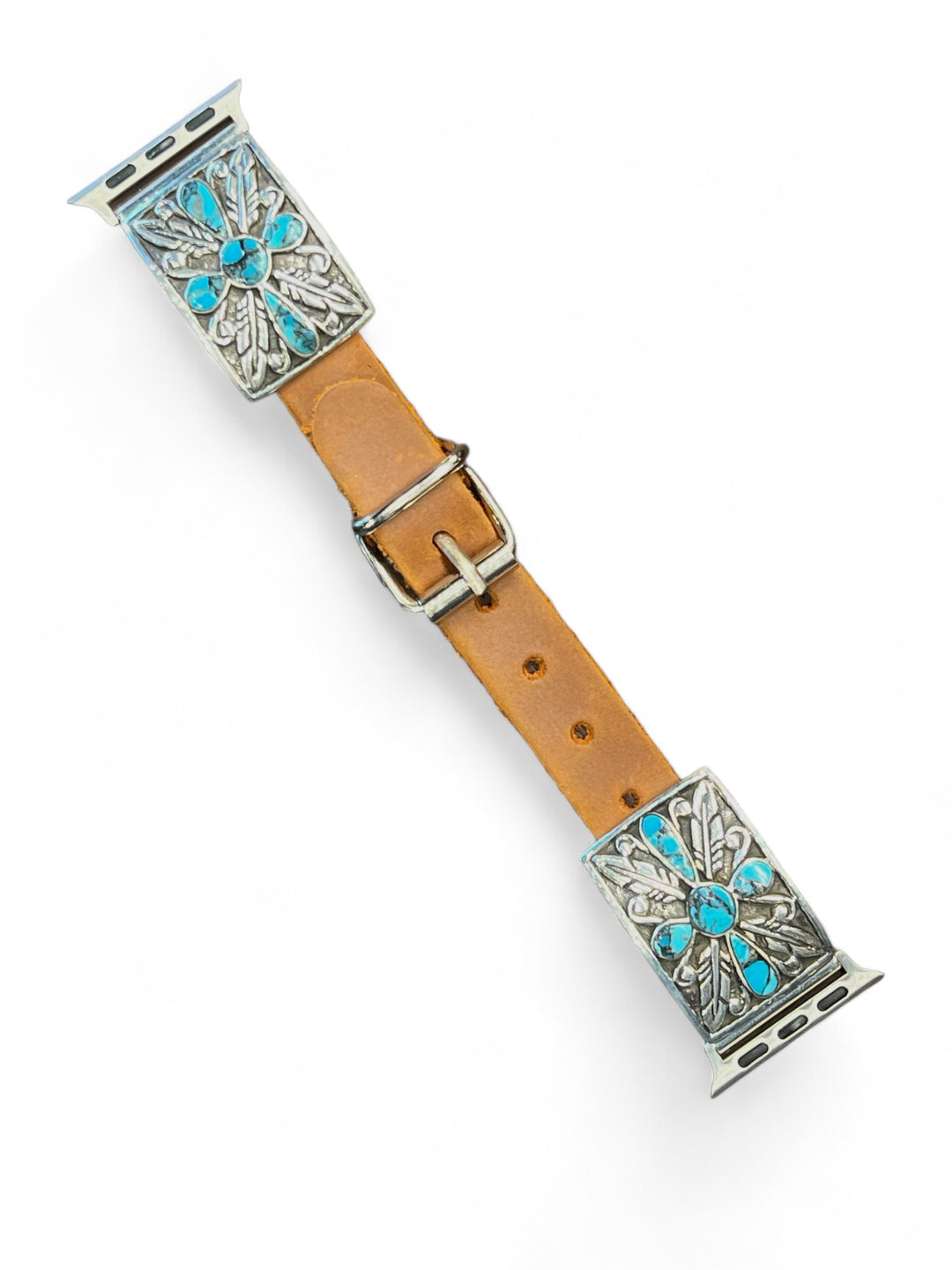 Campitos Turquoise Cross & Feather Leather Watch Band