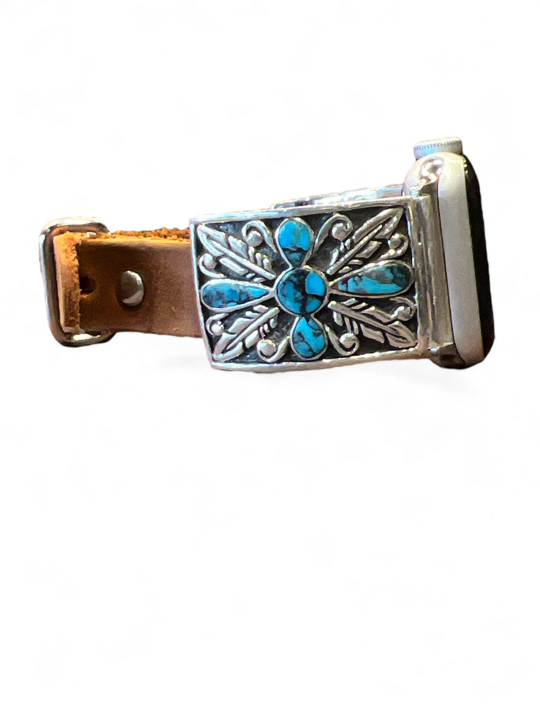 Campitos Turquoise Cross & Feather Leather Watch Band