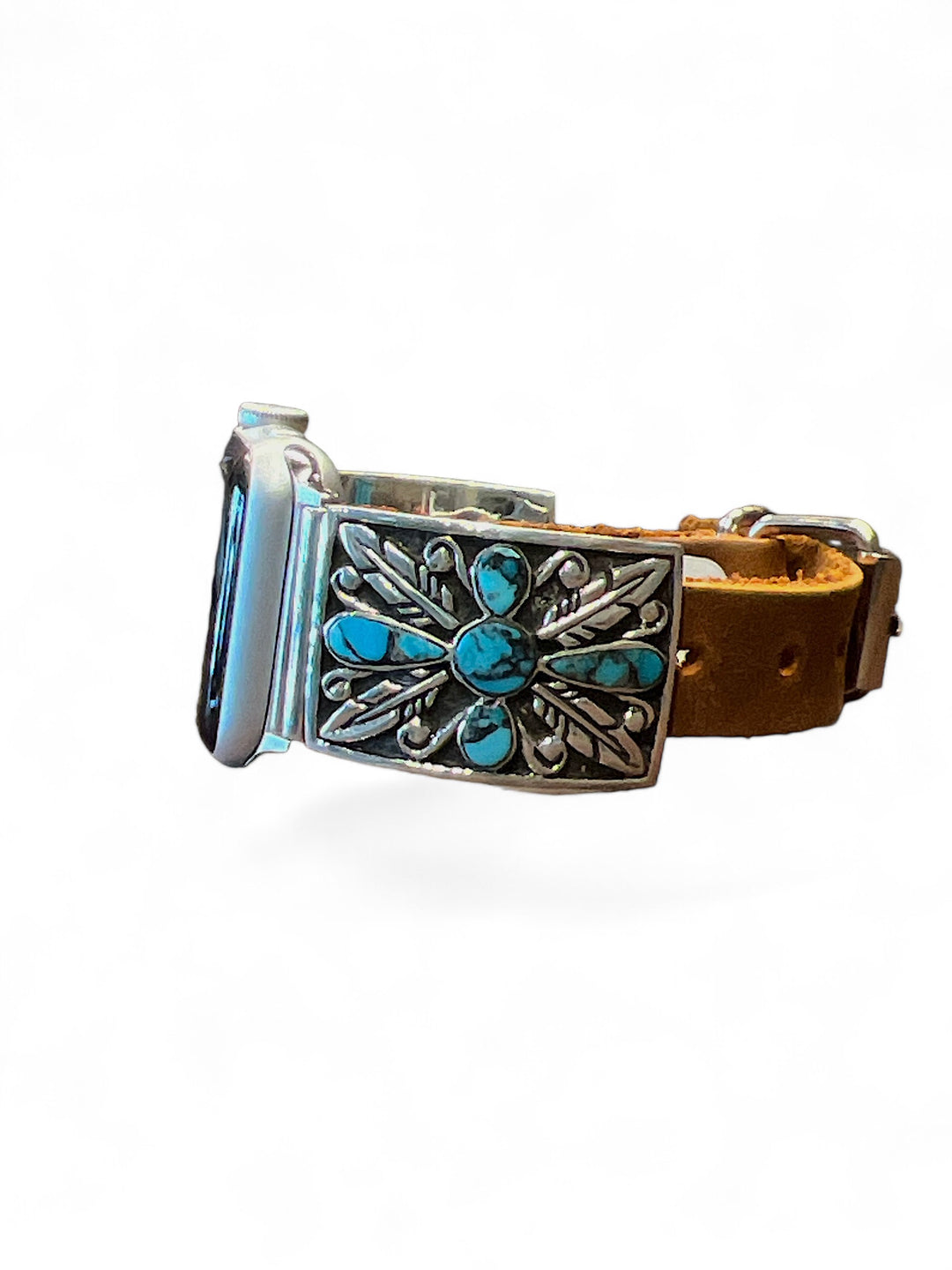 Campitos Turquoise Cross & Feather Leather Watch Band