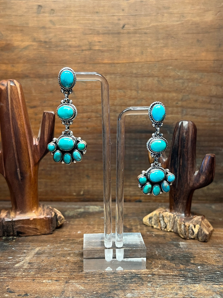 Blue Gem and Royston Turquoise Dangle Earrings