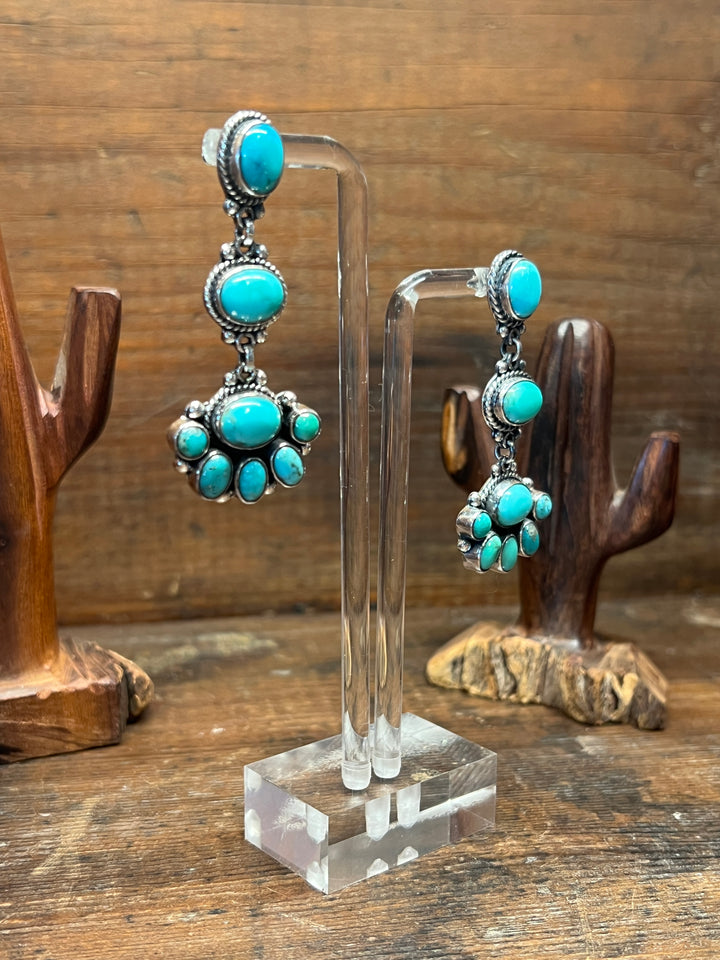 Blue Gem and Royston Turquoise Dangle Earrings