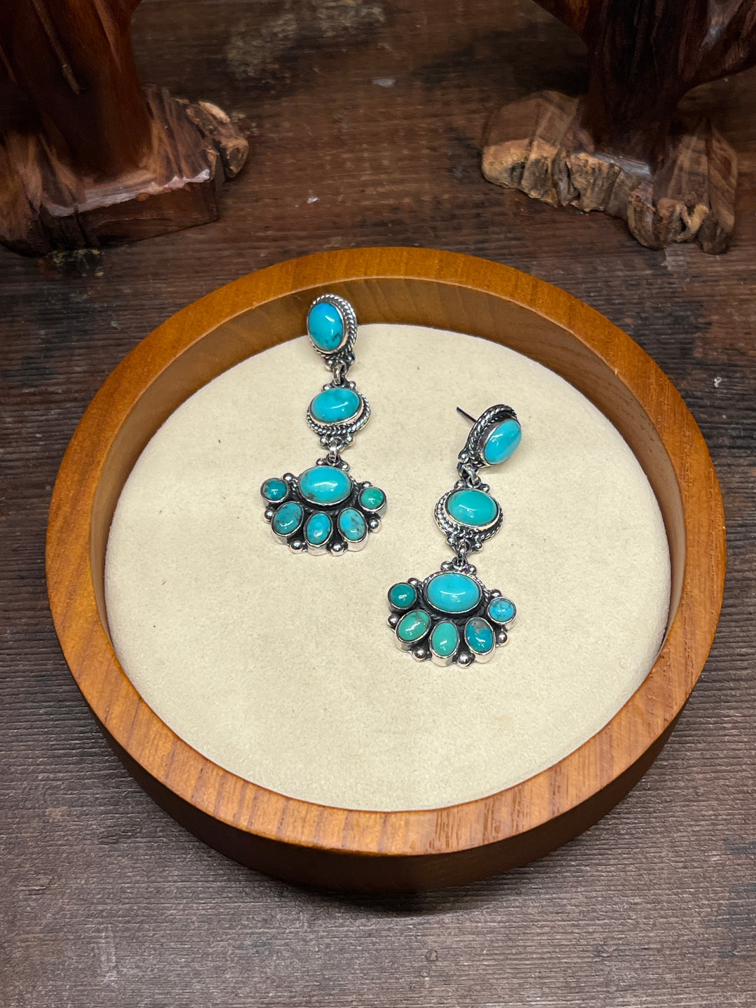 Blue Gem and Royston Turquoise Dangle Earrings